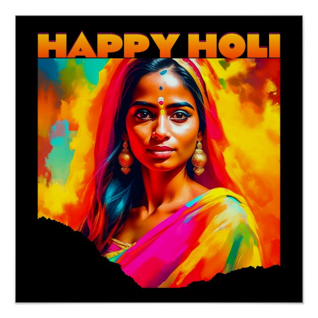 Happy Holi Beautiful Woman Poster (Front)