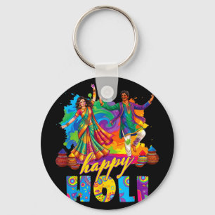 Happy holi colourful festival dance celebrationHap Keychain