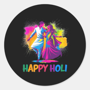 Happy Holi Festival Indian Colours Spring Dance Da Classic Round Sticker