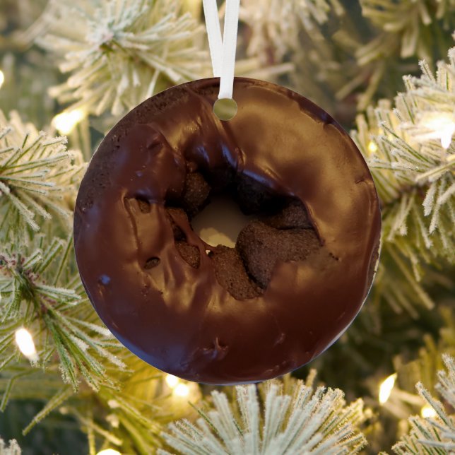 Happy Holi-Glaze Chocolate Donut Metal Ornament (Insitu)