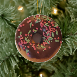 Happy Holi-Glaze Chocolate Sprinkles Donut Ceramic Ornament