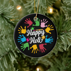 Happy Holi Hands Hindu Holi Festival Gifts Ceramic Ornament