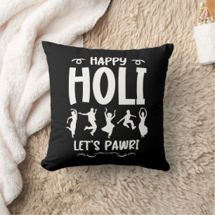 Happy Holi Let's Pawri Hindu Holi Festival Gifts Throw Pillow