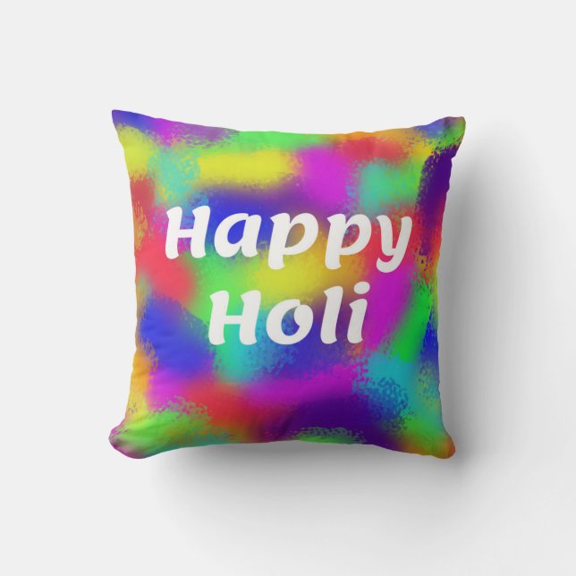 Happy Holi Throw Pillow (Front)