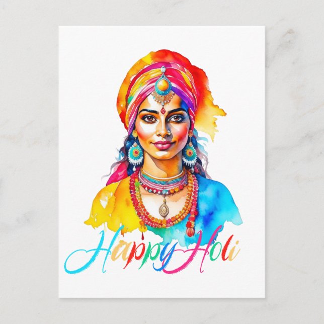 Happy Holi Woman Postcard (Front)