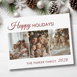 Happy Holiday! 3 Photo, White,Minimal Holiday Card