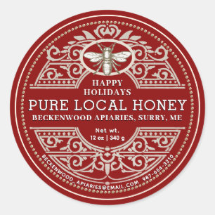 Happy Holiday APIARY Ornate Miel étiquette Rouge