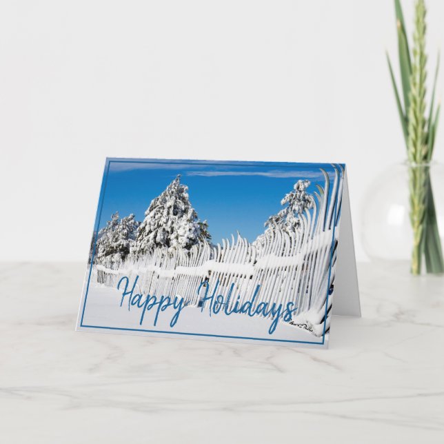 Happy Holiday Blues Winter Snow Ski Fence Photo (Front)