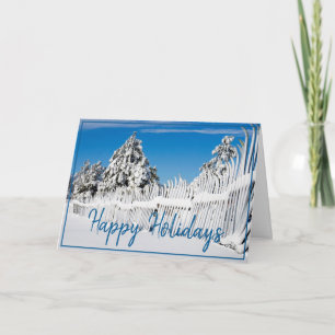 Happy Holiday Blues Winter Snow Ski Fence Photo Card