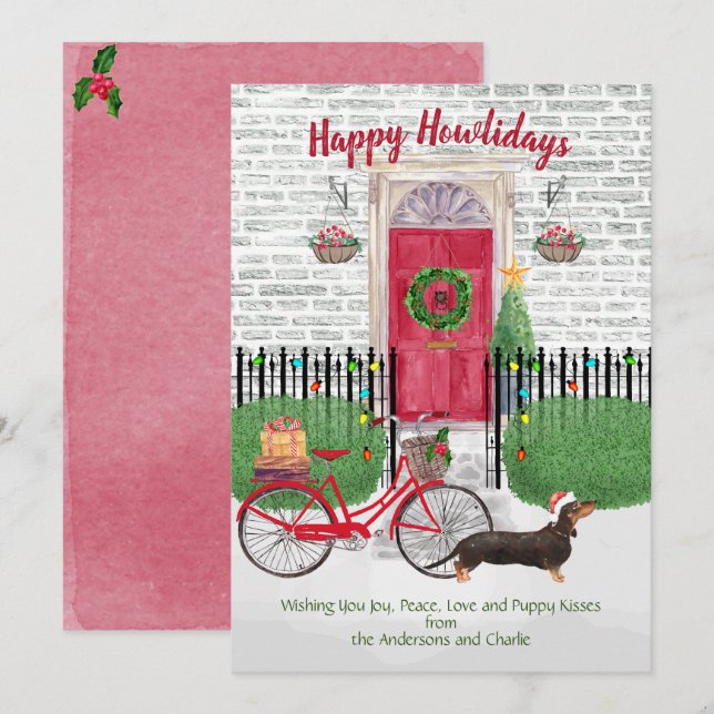 Happy Holiday Brown Dachshund Bicycle Red Door  (Front/Back)