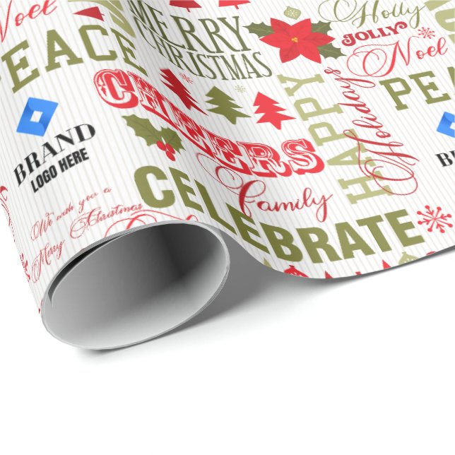 Happy Holiday Cheers Custom Logo Photo Christmas Wrapping Paper (Roll Corner)