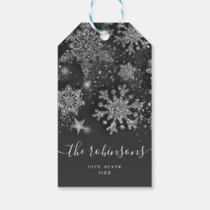 Happy Holiday Christmas Glitter Silver No Photo Gift Tags