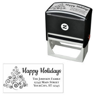 Happy Holiday Christmas Tree Family Return Address Self-inking Stamp