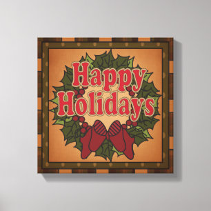 Happy Holiday Christmas Wreath Canvas Print
