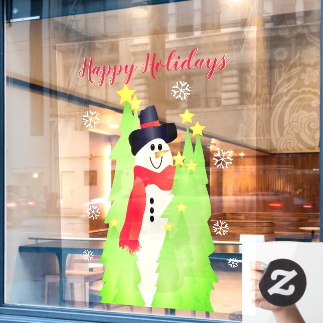 Happy Holiday Commercial Snowman Large Window Cling (Cafe Window)