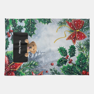 Happy Holiday Cute Puppy Kitchen Towel