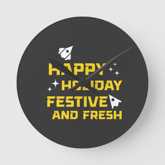 Happy Holiday, Festive and Fresh Round Clock (Front)