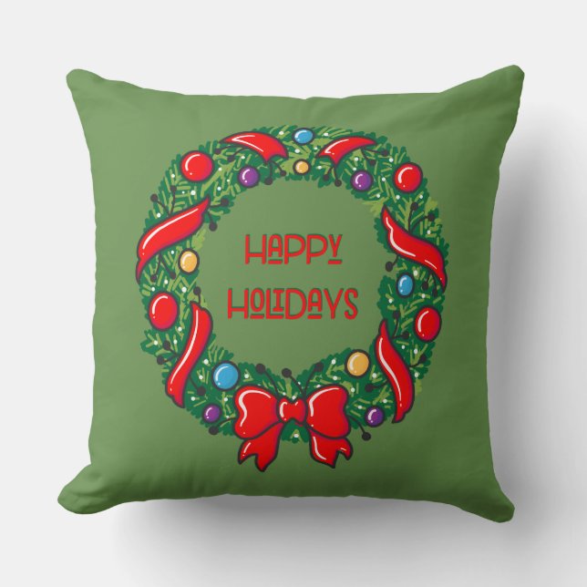 Happy Holiday Festive Whimsical Reef Stylish Throw Pillow (Front)