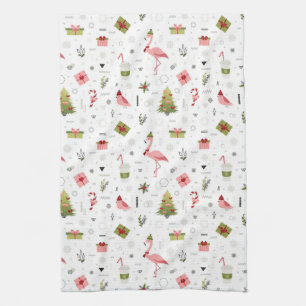 Happy Holiday Flamingo Pattern Kitchen Towel