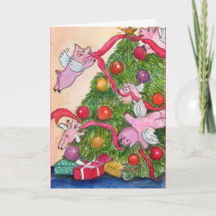 Happy Holiday Flying Pigs DecorateTree Card