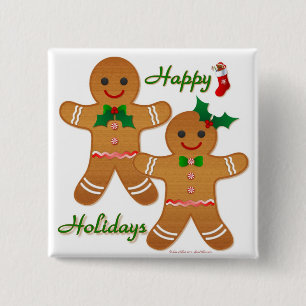 Happy Holiday Gingerbread Man Boy Girl 2 Inch Square Button