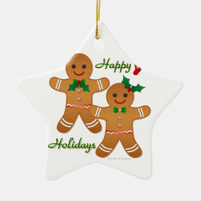 Happy Holiday Gingerbread Man Boy Girl Ceramic Ornament (Front)