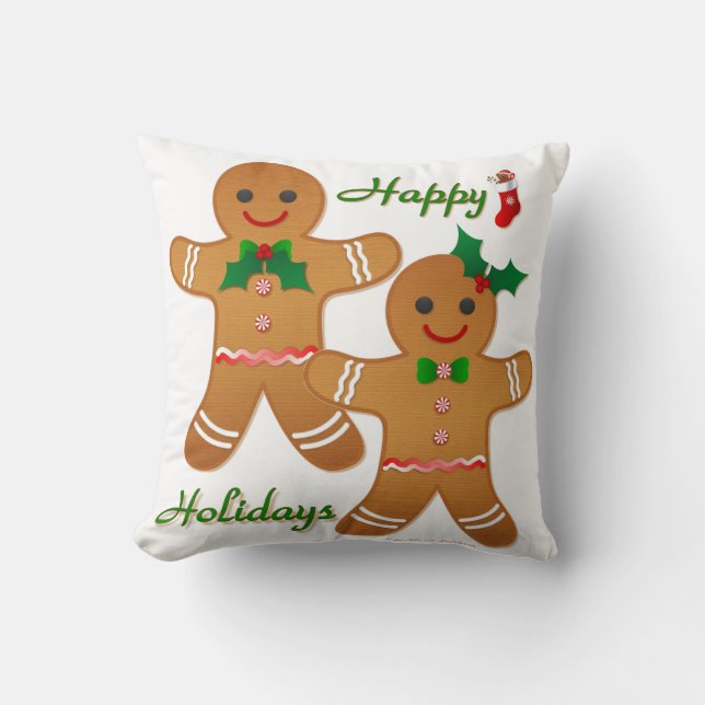 Happy Holiday Gingerbread Man Boy Girl Throw Pillow (Front)