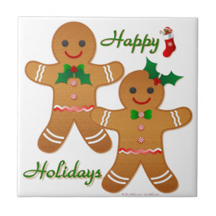 Happy Holiday Gingerbread Man Boy Girl Tile