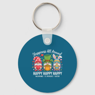 Happy Holiday Gnome Happy Valentines St Patrick Ea Keychain