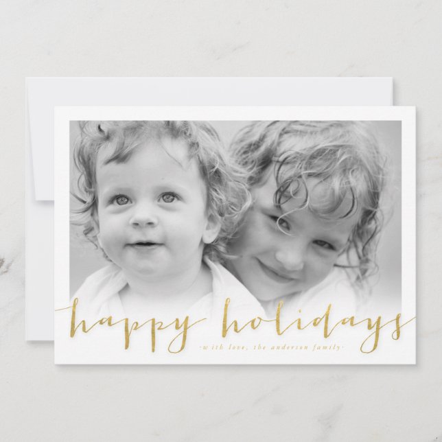 Happy Holiday Gold Foil Look Holiday Photocard (Front)
