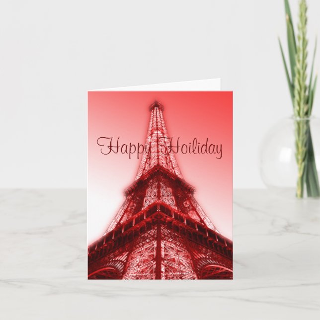 Happy Holiday Greeting Card Eiffel Tower Red (Front)