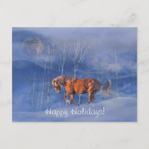 Happy Holiday Horse and Moon In Snow
