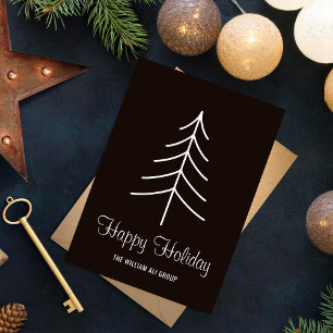 Happy Holiday l Black & White Minimal Pine Tree  Postcard
