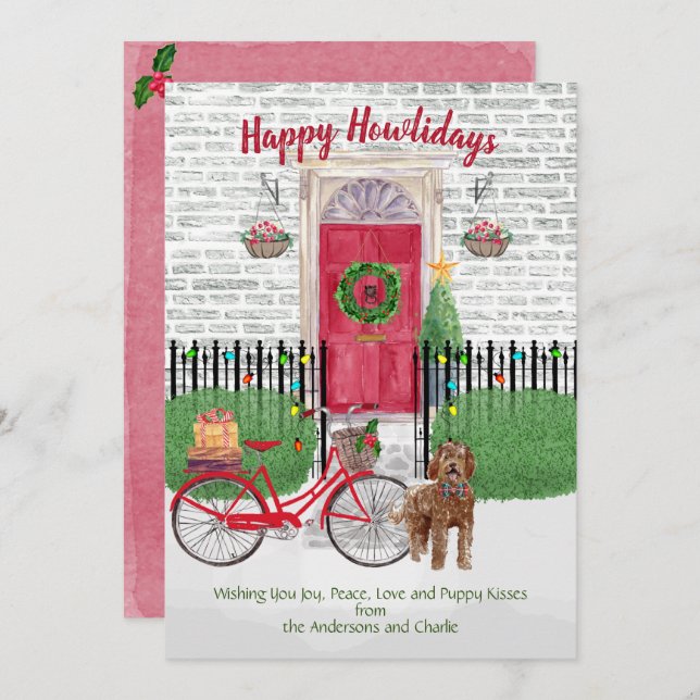Happy Holiday Labradoodle Bicycle Red Door (Front/Back)