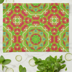 Happy Holiday Liquid Art Mandala Pattern Kitchen Towel