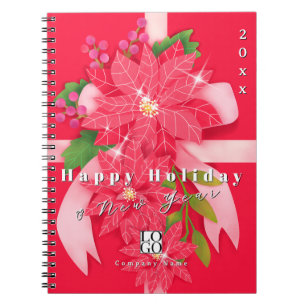 Happy Holiday New Year Business Logo  Red Notebook