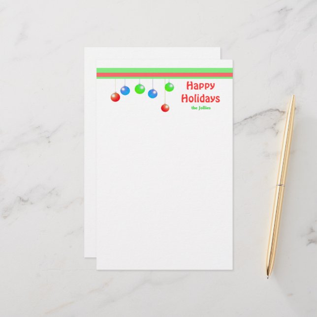 Happy Holiday Ornaments Stationery (Front/Back In Situ)