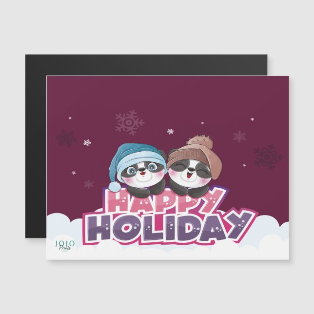 Happy Holiday Panda Magnetic Invitation (Front/Back)