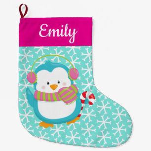 Happy Holiday Penguin Large Christmas Stocking
