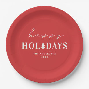 Happy Holiday   Red Christmas & New Year Party Paper Plate