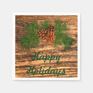 Happy Holiday - rustic pine-cone detail Napkin