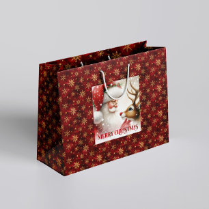 Happy Holiday Santa Claus Rudolph Gift Bag