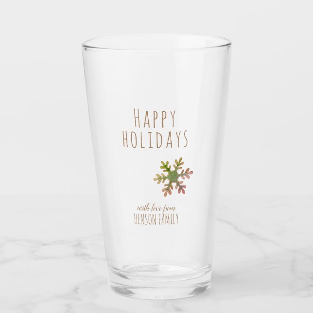 Happy Holiday Snowflake Family Festive Christmas Glass (Front)