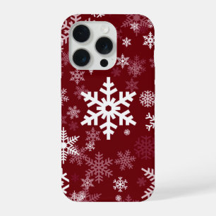 Happy Holiday Snowflakes Pattern Burgundy iPhone 15 Pro Case