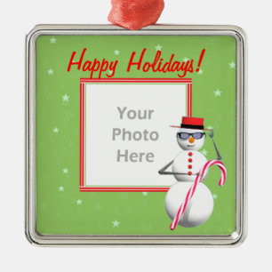 Happy Holiday Snowman (photo frame) Metal Ornament