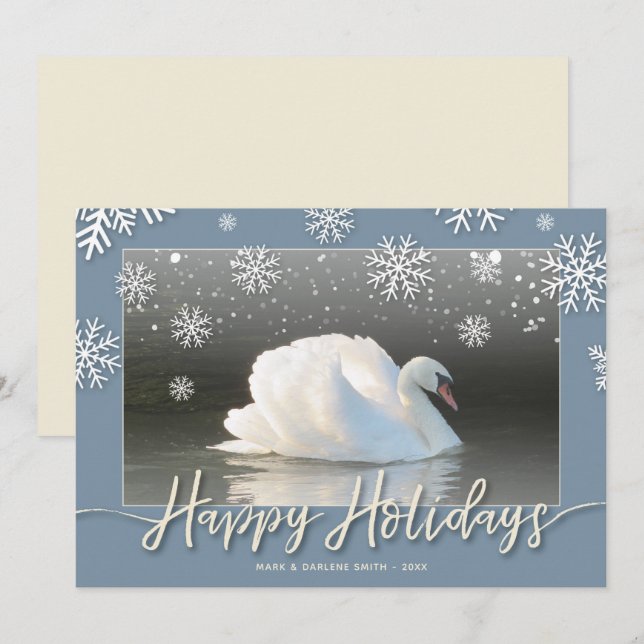 Happy Holiday Swans Flat Card (Front/Back)
