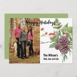 Happy Holiday Winter Floral Rustic Photo Card