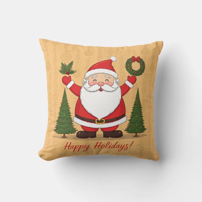Happy holiday with a cute Santa cushion! Throw Pillow (Front)