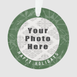 Happy Holidays 1 Photo Green Snowflake / Text Ornament