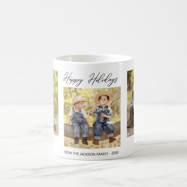 Happy Holidays 3 Photo Collage Family Coffee Mug (Center)